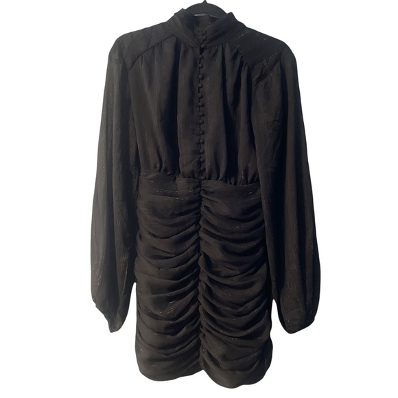 House Of Harlow 1960 Ruched Black Long sleeve Mini Dress